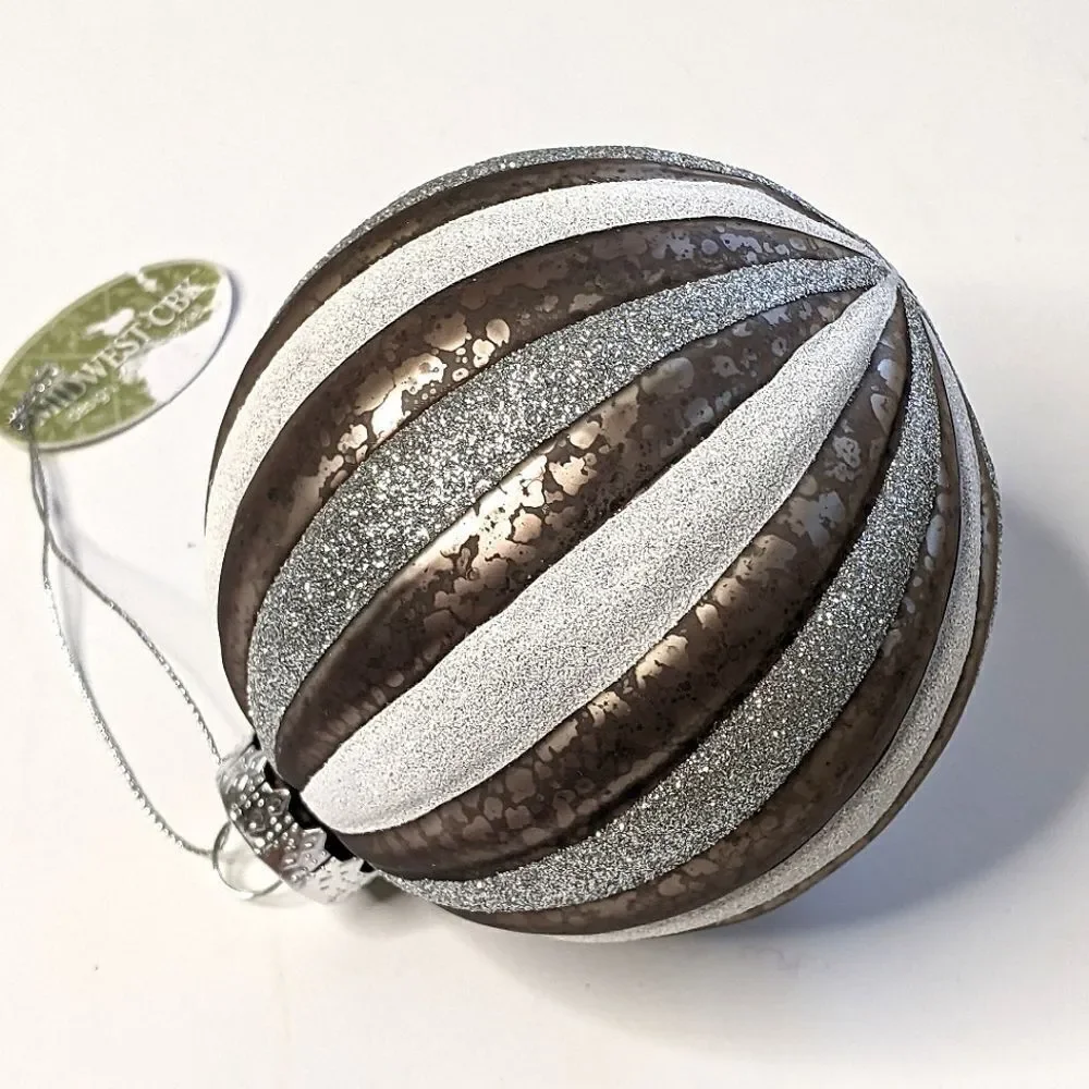 Silver, White & Marbled Bronze Christmas Ornament 4.5